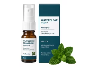 Dronabinol-Mundspray Pfefferminze 50 mg/ml – WaterClear THC™ Dronabinol Mundspray 50 mg/ml Pfefferminze – Produktbild des Anbieters Dr. Ansay