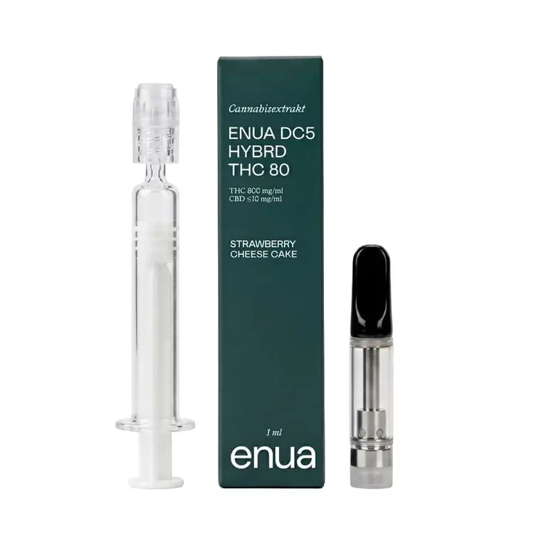 enua Cannabisextrakt DC5 HYBRD THC80 – Strawberry Cheese Cake Vape Kartusche – Produktbild des Anbieters Dr. Ansay